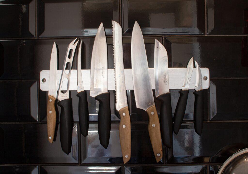 black and brown handled kitchen chef knives